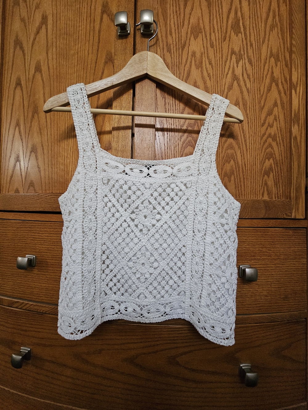 White Crochet Square-Neck Tank Top